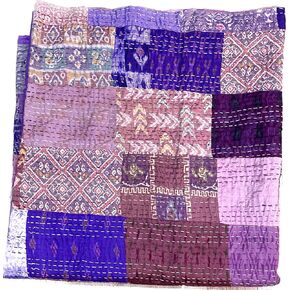 Authentic Vintage Silk Kantha Bedspread-Handstitched Artistry from Tribal India-Plush Coverlet, Quilt, Throw Silk and Cotton Boho Original textiles Bedding Bedroom Decor (Queen, Rust orange)