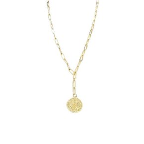 Gold Coin Charm Lariat Plated Paperclip Chain Linked Paper Clips Linking 18K Gold Plated
