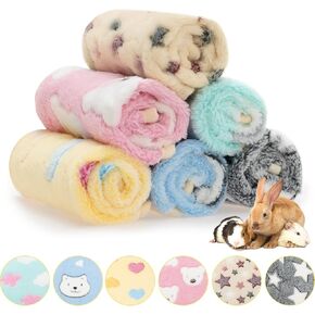 Guinea Pig Bedding Blankets - 6 Pack Soft Fleece Liner Small Animal Cage Accessories for Rat Hedgehog Chinchilla Hamster Rabbit Bunny, Washable Sleep Mat Bedding Accessories (13.7"*13.7")