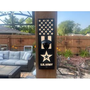 Officially Licensed United States Army Wooden Bottle Opener Engraved Emblem with Magnetic bottle cap catch