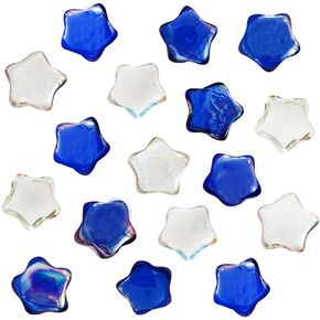 2 LB Glass Sea Shell Stones Vase Filler Gems Aquarium Fish Tank Pebbles,Fire Pit Tabletop Fountain Decor, Beach Theme Party Home Centerpieces Decoration,Blue Clear Mix