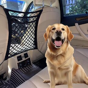 Dog Car Net Barrier Pet Barrier with Auto Safety Mesh Organizer - Stretchable Storage Bag - Universal Fit for Cars and SUVs - Easy Install Car Divider for Safe Driving with Children, Pets