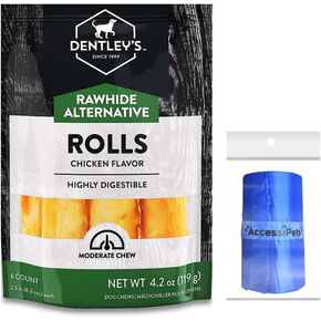 Dog Chews Dentley's Retriever Rolls Long-Lasting Rawhide Free Alternative 2.5 Inch Dental Treats for Small Dogs Bundle with 1 Dog Waste Roll (Chicken, 6 Count)