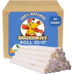 جميع الأطعمة الطبيعية من الجلد الخام المسترد من جلد البقر، عظام مضغ للكلاب، 10-11 بوصة - مكون واحد - يدوم طويلاً (20 قطعة) in Kuwait