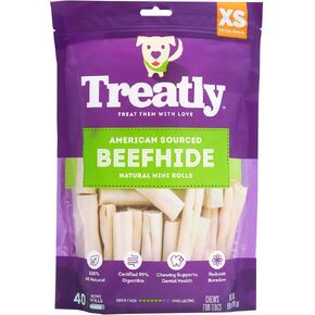 American Sourced Beefhide Mini Rolls 3-3.5" Dog Chew Treats - Chicken Flavor, 40 Count/1 Pack