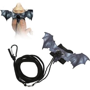 Adjustable Bearded Dragon Harness,Soft Leather Reptile Outdoor Walking Harness Leash with Cool Wing for Amphibians and Other Small Pet Animals