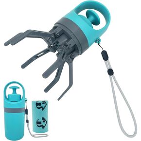 Fhiny Portable Dog Poop Scooper, No-Touch Handheld Doggy Poop Scooper Sanitary Puppy Waste Picker with Bag Dispenser Convenient Lightweight Six Claws Poop Waste Cleaner for Dog Great for Walks Travel