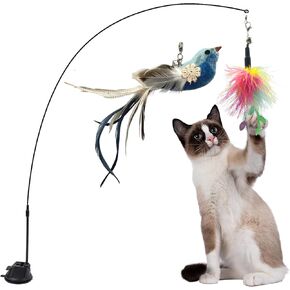 Cat Toy Feather Wand Suction Cup - Interactive cat Toy - Automatic cat Toy - Interactive cat Toys for Indoor Cats - Cat Feather Toy Automatic - Interactive Bird Simulation Cat Toy