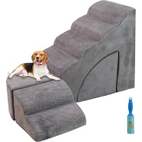 30" Dog Stairs for High Beds, Multifunctional Pet Stairs Adjusts to Either Side of Bed, 6 Tier Foam Pet Stairs for High Beds, Non-Slip Balanced Dog Ramps/Steps for Small Dogs, Old Pets