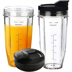 أكواب بديلة لخلاط نوتري نينجا سعة 24oz مع أغطية رشفة وختم، متوافقة مع BL450 BL456 BL480 BL482 BL640 BL642 BL682 BN401 BN751 BN801 Foodi SS101 SS151 SS351 SS401، عبوتان