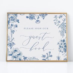 Guestbook Sign for Weddings and Events, Blue and White Wedding Signs, Chinoiserie Floral Design on Thick Cardstock by Gandy Designs