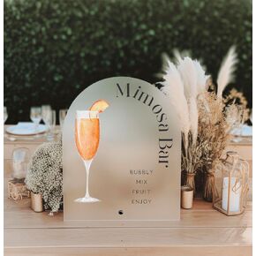 1801&Co. Wedding Event Acrylic Mimosa Bubbly Bar Table Sign 8"x10", Bridal Shower Bubbly Bar Mimosa Bar Mom-osa champagne bar display sign, event decor, frosted arch acrylic