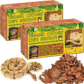 Halatool 2Pack Compressed Coconut Chips Brick 2.2LB Natural Coconut Husk for Reptiles Bedding Coco Husk Terrarium Substrate for Ball Python Frog Snake Gecko Hermit Crab Tortoise