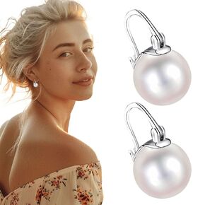 Pearl Huggie Hoop Earrings, WGXIA Elegant Pearl Earrings S925 Silver Pin Clasp for Women Fashion Dangle Earrings Gift for Her