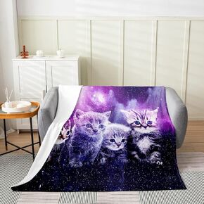 Pet Cats Fleece Throw Blanket,All Season Cat Purple Galaxy Bed Blanket Cute Kitten Print Fuzzy Blanket for Bed Sofa Couch,Bedroom Decor Plush Blanket 3D Animal Theme 40"x50"