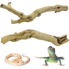 Reptile Branch Decor 2 Pack Snake Climbing Wood Branches Lizard Habitat Decorations Terrarium Natural Forest Tree Trunk Ornament for Bearded Dragon Geckos Chameleon Frog