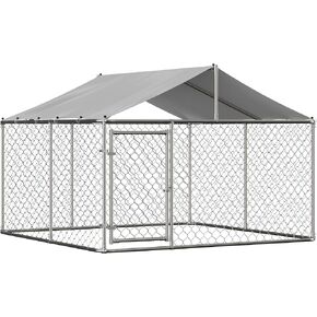 Large Outdoor Dog Kennel, Heavy Duty Dog Cage with Waterproof Roof and Secure Lock, Galvanized Steel Dog Fence House Enclosure, Dog Playpen for Outside Backyard, Silver (90 x 90 x 65 in)