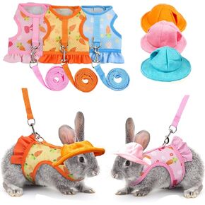 6 Pieces Bunny Harness Leash Set Cute Summer Hat for Pet Rabbits Guinea Pig Chinchilla (S)