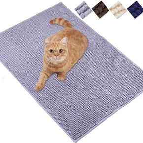 VIVAGLORY Soft Cat Litter Box Mat, Large Litter Trapping Mat for Indoor Cat, Machine Washable Cat Kitty Litter Tray with No-slip and Waterproof, 31"× 20", Grey