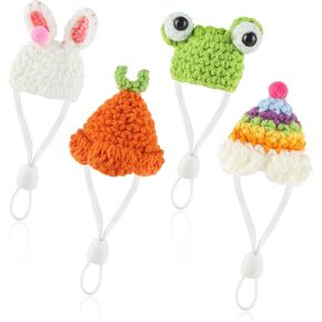 Thinp 4 Pcs Knitted Hats for Small Animals - Cute Tiny Hamster & Guinea Pig Hats with Adjustable Strap - Snake, Rainbow Bunny & Carrot Themed