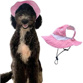 Dog Outdoor Hat with Ear Hole Round Brim Summer for Large Dog Puppy Cat Costume Beach Suncare Hat Cooling Bucket Hat Sun Protection Pet Caps (Pink, Large)