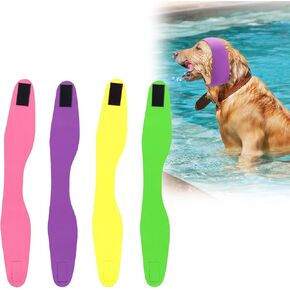4pcs Dog Bath Cap, Waterproof Snood Dog Swim Cap Ear Wraps Pet Ear Muffs Swimming Supplies for Pets Dogs Cats (Purple, Pink, Yellow, Fluorescent Green)
