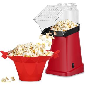 Hot Air Popcorn Popper Maker with Popcorn Bowl, Fast Popcorn Machine in Minutes with Measuring Cup and Butter Melting Tray for Party Kids,16 Cups, Red