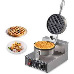 Waffle Maker Commercial Waffle Maker Machine 110V 1300W Non-stick Waffle Iron Maker Stainless Steel Round Commercial Waffle Maker for Restaurant