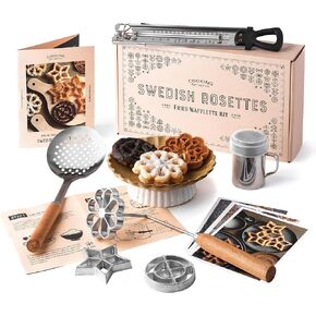 Swedish Rosettes Cooking Set - Funnel Cake Maker with Traditional Waffle Iron - Unique Gifts for Cooks Baking Set - Mini Waffle Maker Baking Kit - Cooking Gifts, Chef Gifts, Food Gift, Hostess Gift
