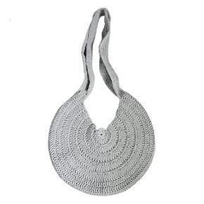 Hand Knitted Light Grey Crochet Bag | Stylish Macrame Cotton Yarn Tote | Versatile Accessory for Women | Perfect for Beach, Shopping, and Everyday Use