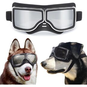 OWNPETS Large Dog Sunglasses Goggles UV Protection Windproof Dustproof Snowproof Outdoor Riding Motorcycle Driving Dog Goggles Soft Frame Adjustable Strap Black