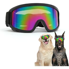 Dog Goggles Medium Large Breed, Dog Sunglasses with Adjustable Straps and Soft Sponge Pad,UV Protection, Windproof, Dustproof and Snowproof.