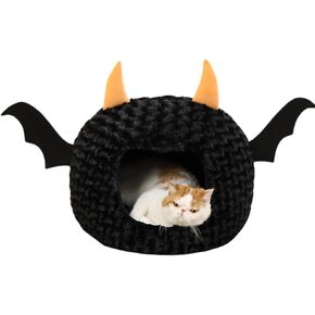 Funny Cat Bed Halloween Large Cat Cave Nest Warm Cute Kitten Bed Mattress Cartoon Ultra Soft Plush Removable Cushion