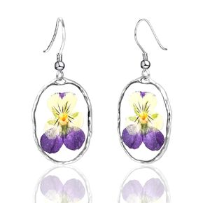 Pressed Pansy Handmade Earrings, Purple Real Flower Natural Earrings, Dried Flower Resin Jewelry, Birthday Gift(Gold Teardrop Earrings)