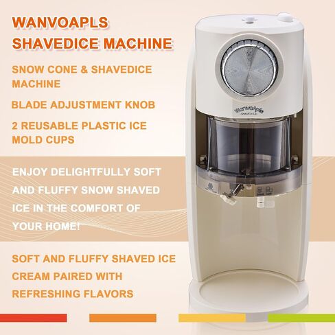 Shaved Ice Machine - Snow Cone Machine for Homemade Shaved Ice, Snow Cones, Slushie Ice Shaver With Stainless Steel Blade Adjustment Knob, 2 Reusable Ice Mold Cup for snowflakes - White in Saudi Arabia