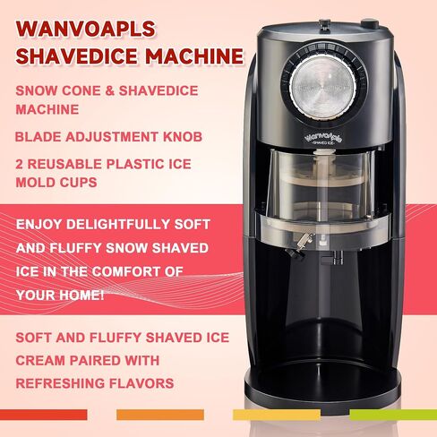 Shaved Ice Machine - Snow Cone Machine Equipped With Stainless Steel Blade Adjustment Knob to Freely Adjust the Thickness of the Snowflakes and 2 Reusable Plastic Ice Mold Cup in Saudi Arabia