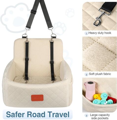 مقعد سيارة للكلاب الصغيرة والمتوسطة، مقعد سيارة قابل للفصل والغسل بالكامل للكلاب، مقعد سيارة مريح وآمن للحيوانات الأليفة مع مقاود أمان مشبكتين، سهل التركيب (رمادي، صغير) in Kuwait