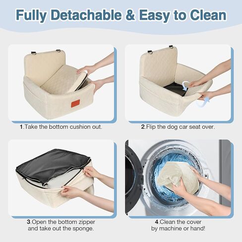 مقعد سيارة للكلاب الصغيرة والمتوسطة، مقعد سيارة قابل للفصل والغسل بالكامل للكلاب، مقعد سيارة مريح وآمن للحيوانات الأليفة مع مقاود أمان مشبكتين، سهل التركيب (رمادي، صغير) in Kuwait