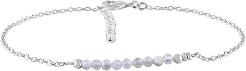 Moonstone Ankle Bracelet for Women Jewelry, Natural Birthstone, Gemstone Beads, Handmade Dainty Anklet 9"+1.25" inch, 3mm Rounds, Chakra Energy Crystals, Silver Plated Chain in Saudi Arabia