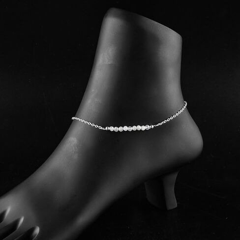 Moonstone Ankle Bracelet for Women Jewelry, Natural Birthstone, Gemstone Beads, Handmade Dainty Anklet 9"+1.25" inch, 3mm Rounds, Chakra Energy Crystals, Silver Plated Chain in Saudi Arabia