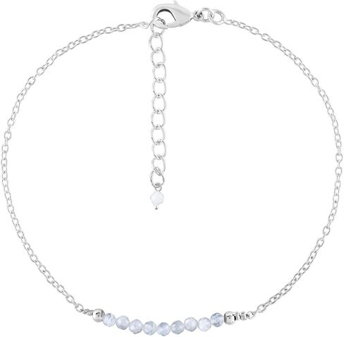 Moonstone Ankle Bracelet for Women Jewelry, Natural Birthstone, Gemstone Beads, Handmade Dainty Anklet 9"+1.25" inch, 3mm Rounds, Chakra Energy Crystals, Silver Plated Chain in Saudi Arabia