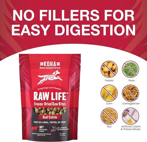 Raw Life Freeze-Dried Raw Bites Beef for Dogs, High Protein Meal, Topper, and Treat for Picky Eaters, 14oz Bag in Saudi Arabia