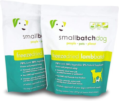 Smallbatch Pets نظام غذائي خام ممتاز مجفف بالتجميد للكلاب، عبوتان، وصفة لحم الضأن، 14 أونصة في كل كيس (إجمالي 28 أونصة)، صنع في الولايات المتحدة الأمريكية، منتجات عضوية، لحم مرفوع بطريقة إنسانية، يرطب ويقدم الفطائر in Kuwait
