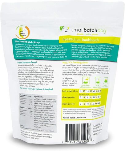 Smallbatch Pets نظام غذائي خام ممتاز مجفف بالتجميد للكلاب، عبوتان، وصفة لحم الضأن، 14 أونصة في كل كيس (إجمالي 28 أونصة)، صنع في الولايات المتحدة الأمريكية، منتجات عضوية، لحم مرفوع بطريقة إنسانية، يرطب ويقدم الفطائر in Kuwait