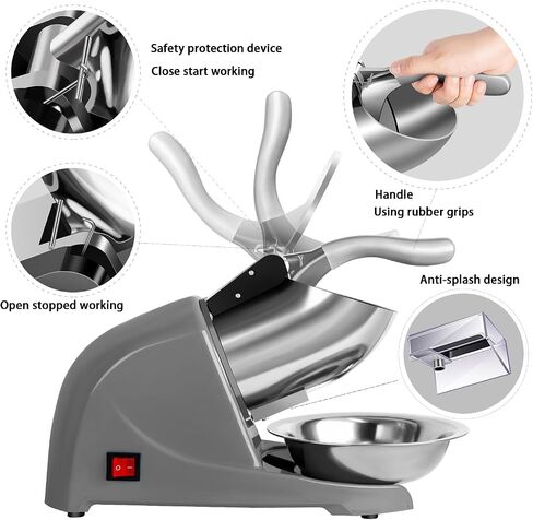 4-Blades Ice Shaver Machine with Ice Tray for Home and Commercial-Silver | 304 Stainless Steel;200lbs/hr Ice Crusher;Anti-Splash Design in Saudi Arabia