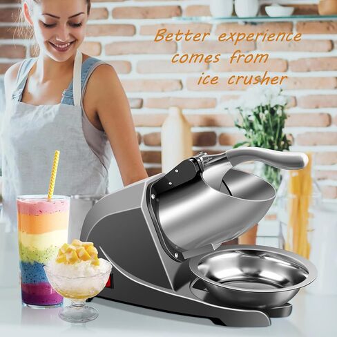 4-Blades Ice Shaver Machine with Ice Tray for Home and Commercial-Silver | 304 Stainless Steel;200lbs/hr Ice Crusher;Anti-Splash Design in Saudi Arabia