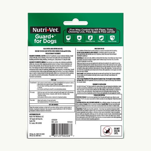 Nutri-Vet Guard+ للكلاب - علاج للوقاية من البراغيث والقراد للكلاب الكبيرة جدًا بوزن 89-132 رطلاً. - موضعي مقاوم للماء - حماية لمدة 90 يومًا - 3 جرعات شهرية in Kuwait