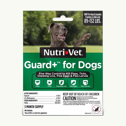 Nutri-Vet Guard+ للكلاب - علاج للوقاية من البراغيث والقراد للكلاب الكبيرة جدًا بوزن 89-132 رطلاً. - موضعي مقاوم للماء - حماية لمدة 90 يومًا - 3 جرعات شهرية in Kuwait