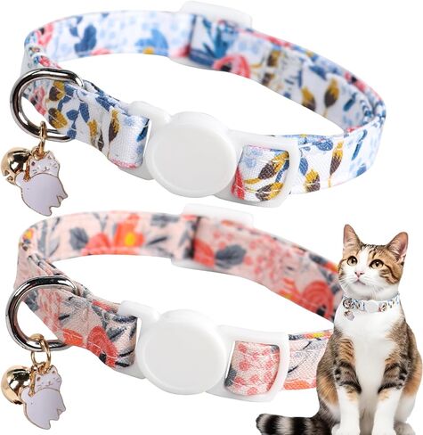 Unique style paws 2 Pack Christmas Kitten Collar Breakaway with Bell&Pendant, Adjustable Safety Elk Christmas Cat Cotton Collar for Girl Boy Cat and Small Pet in Kuwait