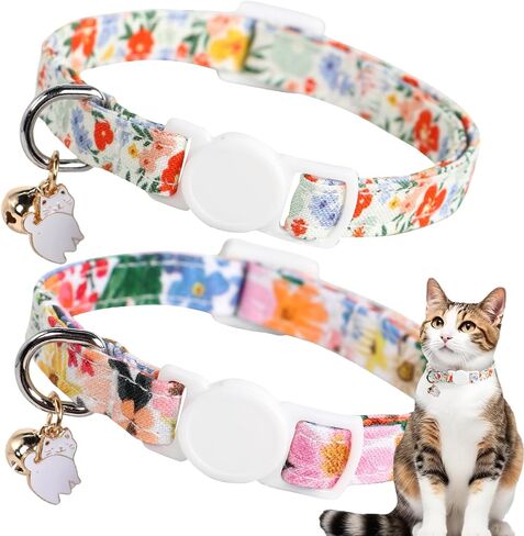 Unique style paws 2 Pack Christmas Kitten Collar Breakaway with Bell&Pendant, Adjustable Safety Elk Christmas Cat Cotton Collar for Girl Boy Cat and Small Pet in Kuwait